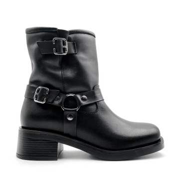 botines biker mujer negro de piel