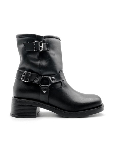 botines biker mujer negro de piel