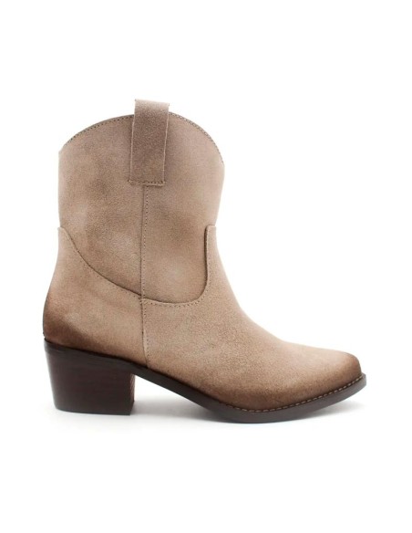 botín campero de serraje beige con tacón cómodo