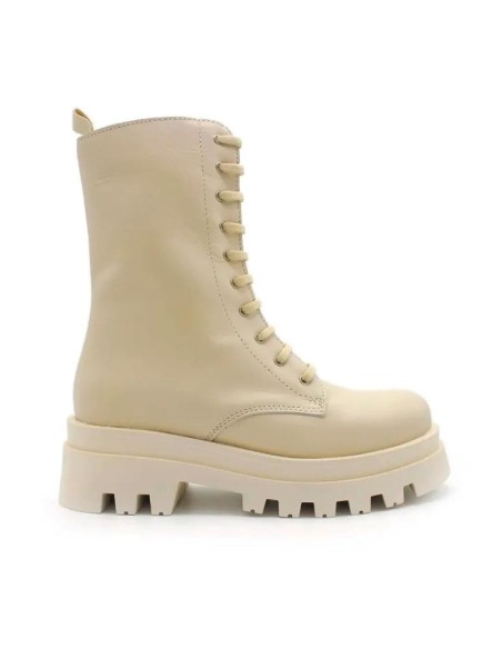 Bota militar beige mujer de piel con plataforma track