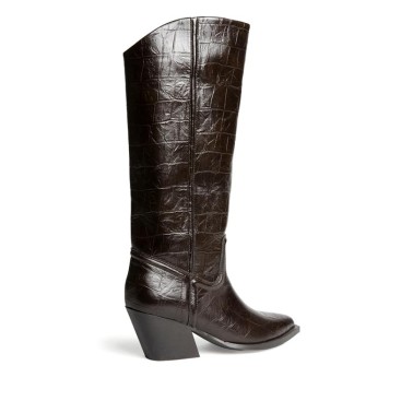 Bota alta cowboy cocodrilo marrón Corina vista trasera