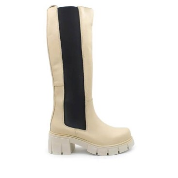 Botas piel beige mujer con plataforma