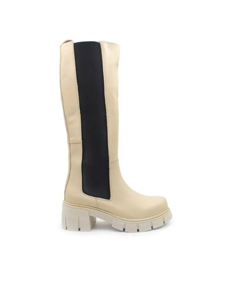 Bota beige plataforma mujer de piel vista lateral