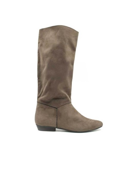 Bota alta plana taupe de antelina Corina para mujer