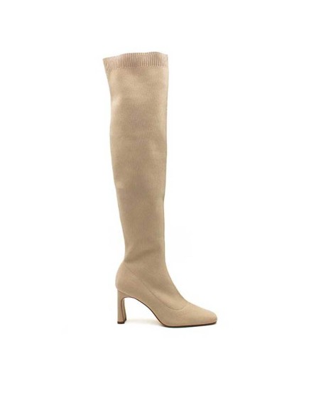 Bota alta beige elástica mujer Corina vista lateral