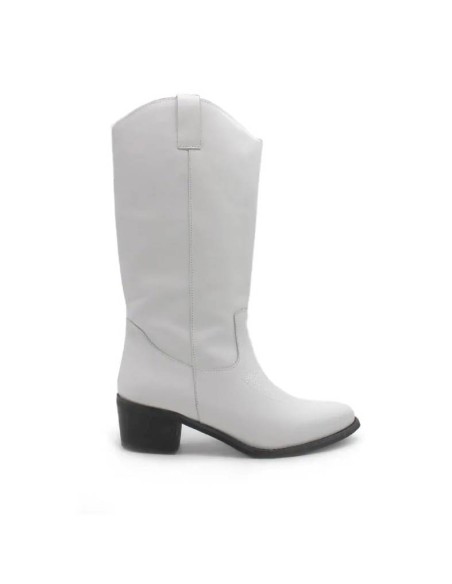 Bota blanca alta de piel estilo cowboy vista lateral