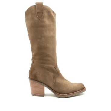 bota cowboy serraje​ taupe con tacón