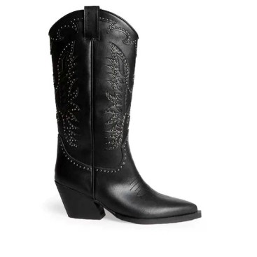 Botas negras cowboy con tachuelas y tacón para mujer