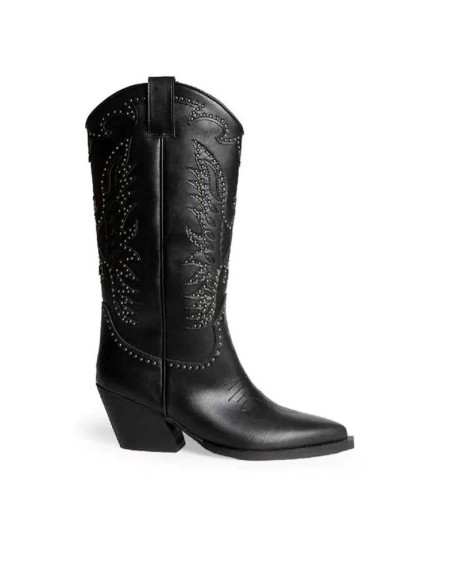 Botas negras cowboy con tachuelas y tacón para mujer