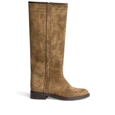 Bota cartujana mujer camel Corina de antelina vista lateral