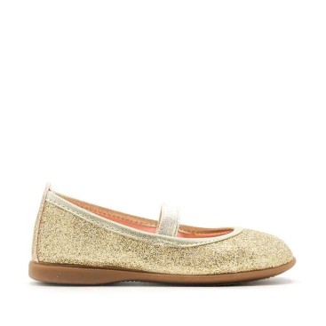 manoletinas doradas de glitter para niña