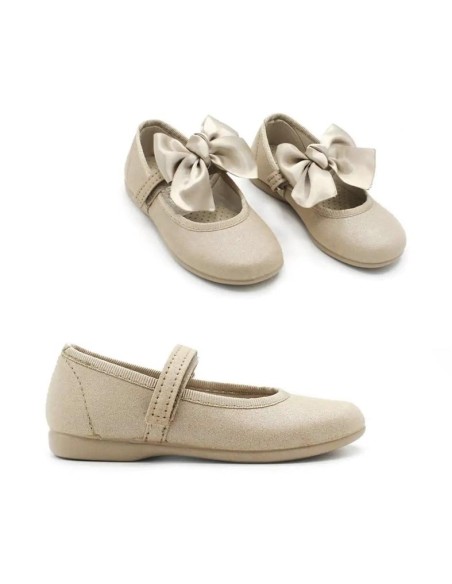 zapatos mercedita con lazo camel de niña