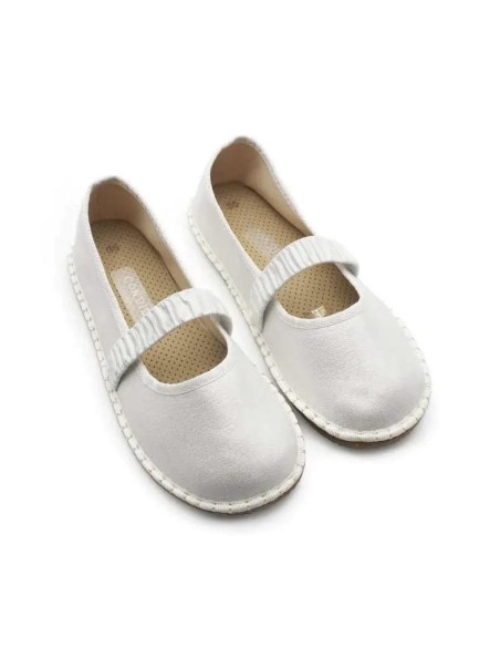 Merceditas Condiz blancas barefoot con destellos vista superior