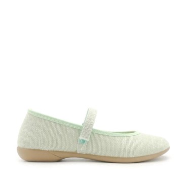 Merceditas Lino Niña color verde claro con cierre de velcro