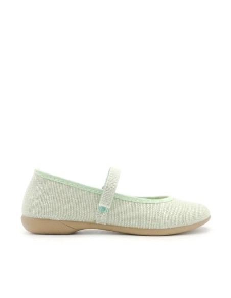 Merceditas Lino Niña color verde claro con cierre de velcro