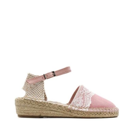 Alpargata suede rosa con puntilla