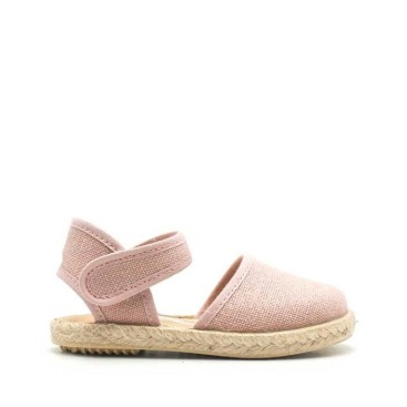 sandalias niña rosa lino velcro lateral esparto