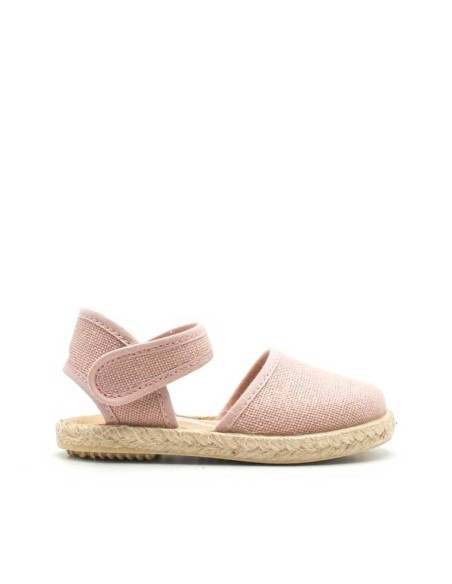 sandalias niña rosa lino velcro lateral esparto