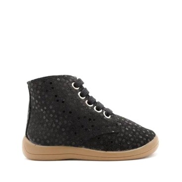 bota niña piel negras con cordones