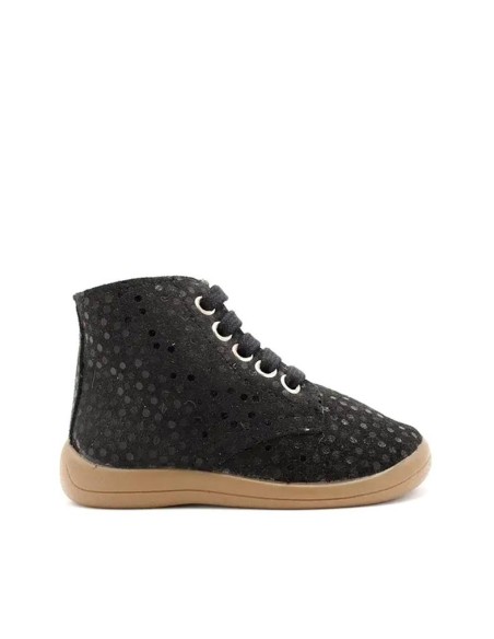 bota niña piel negras con cordones