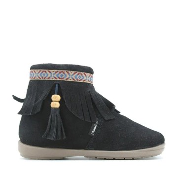 Botin Flecos Niña azul marino de piel serraje