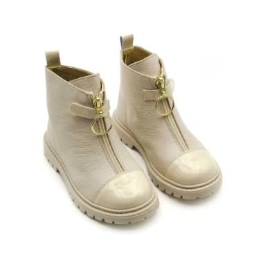 Botines Beige Niña de piel con cremallera central