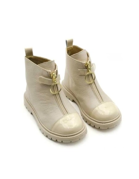 Botines Beige Niña de piel con cremallera central