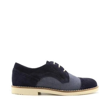 zapato niño comunión azul marino de piel y lino