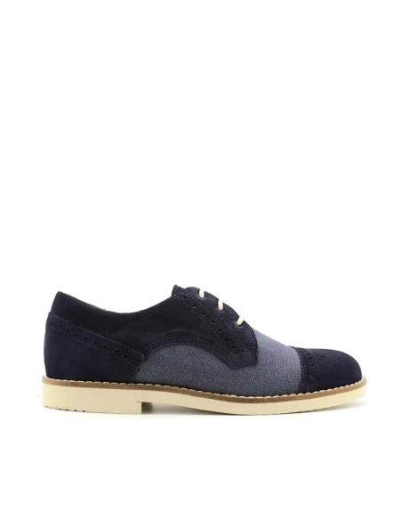 zapato niño comunión azul marino de piel y lino