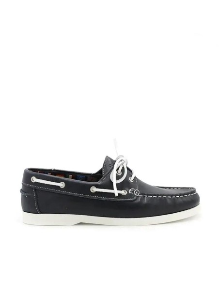 zapato náutico azul marino de piel con suela blanca