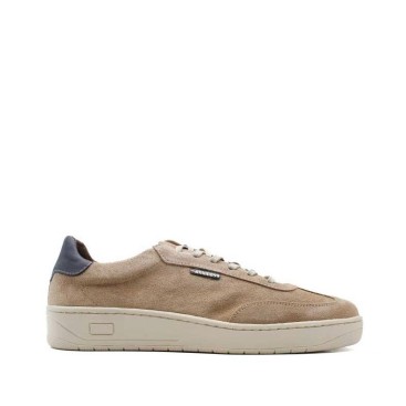 zapatillas casual de piel taupe con cordones para hombre