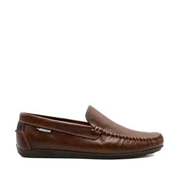 Mocasines hombre marrones piel diseño sin cordones lateral