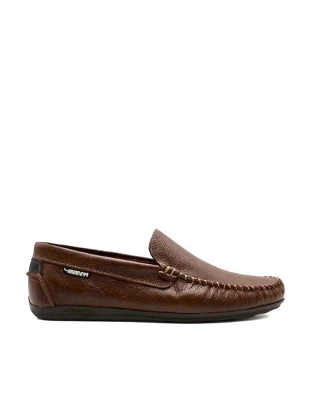 Mocasines hombre marrones piel diseño sin cordones lateral