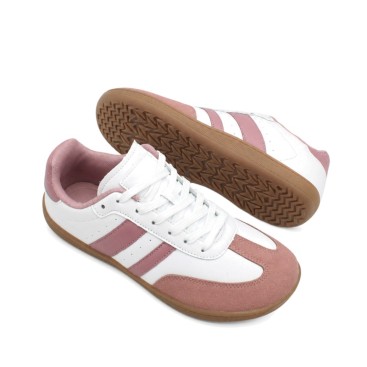 Vista lateral de bamba barefoot blanca y rosa para mujer