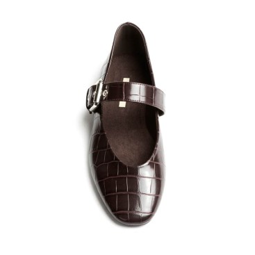 Zapato plano burdeos efecto coco para mujer