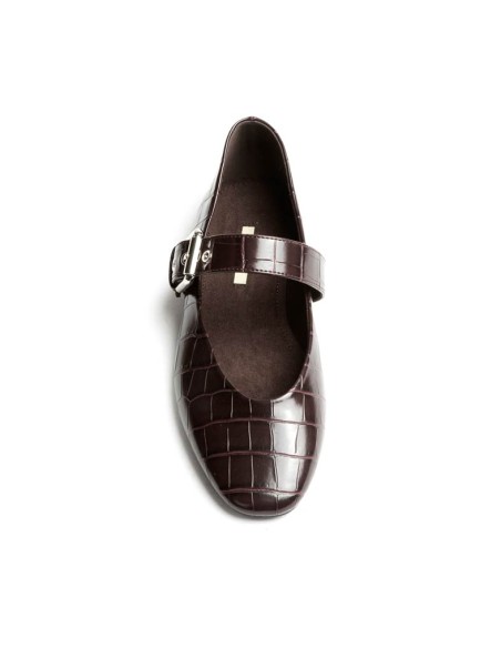 Zapato plano burdeos efecto coco para mujer