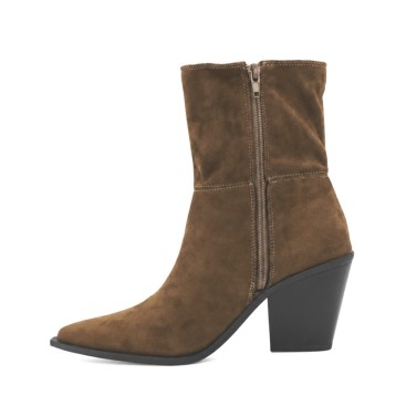 Botín de tacón ancho camel para mujer vista interior