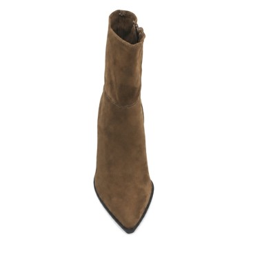 Vista superior de botín camel mujer con tacón ancho