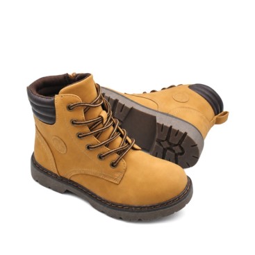 Bota camel niño vista lateral con cuello acolchado