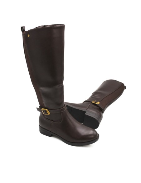 Botas altas marrón chocolate mujer con hebilla