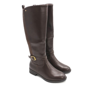 Bota marrón chocolate mujer con suela plana