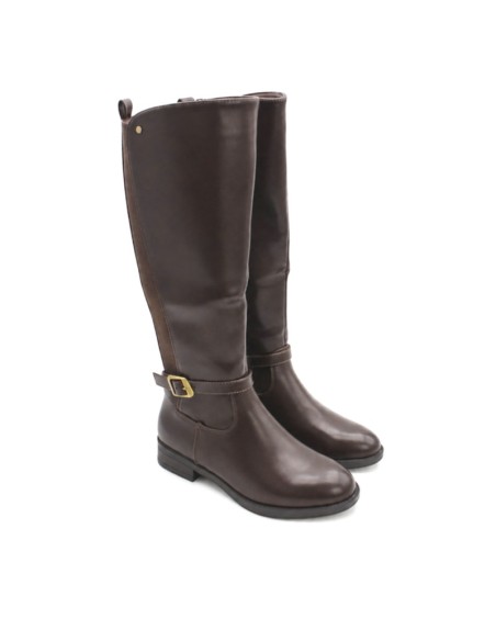 Bota marrón chocolate mujer con suela plana