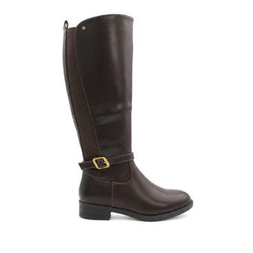 Bota alta plana marrón mujer vista lateral