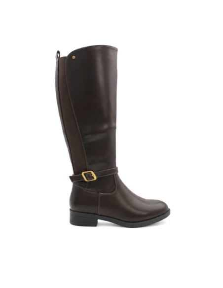 Bota alta plana marrón mujer vista lateral
