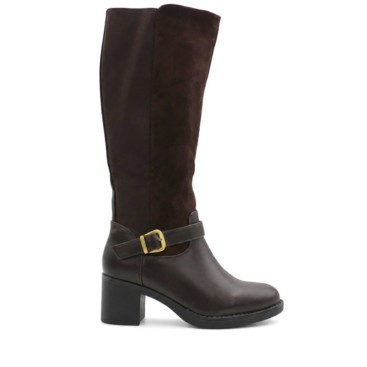 Bota marrón mujer tacón ancho vista lateral