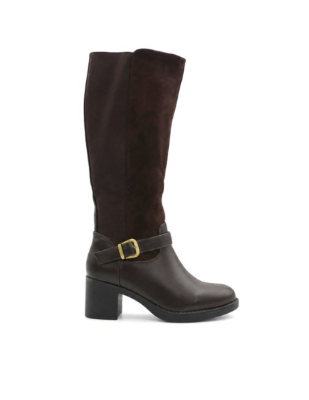 Bota marrón mujer tacón ancho vista lateral