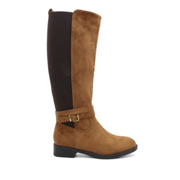 Bota alta camel para mujer vista lateral