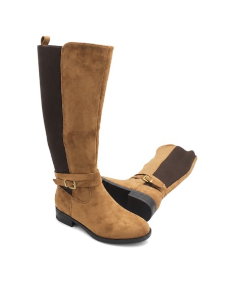 Bota camel mujer con panel elástico para gemelo