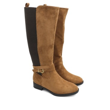 Bota camel mujer con caña elástica y hebilla