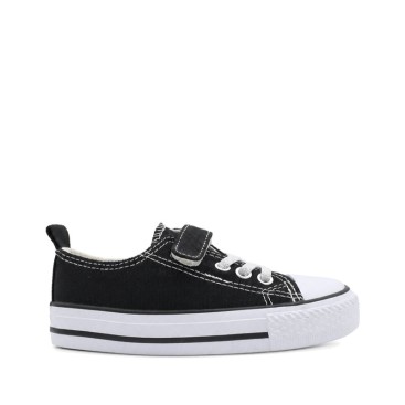 Zapatillas lona negras niño y niña con velcro